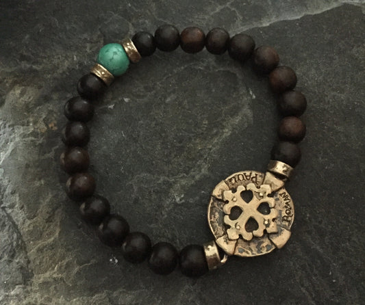 Bracelet - Bronze Cross Medallion  & Turquoise by Roman paul
