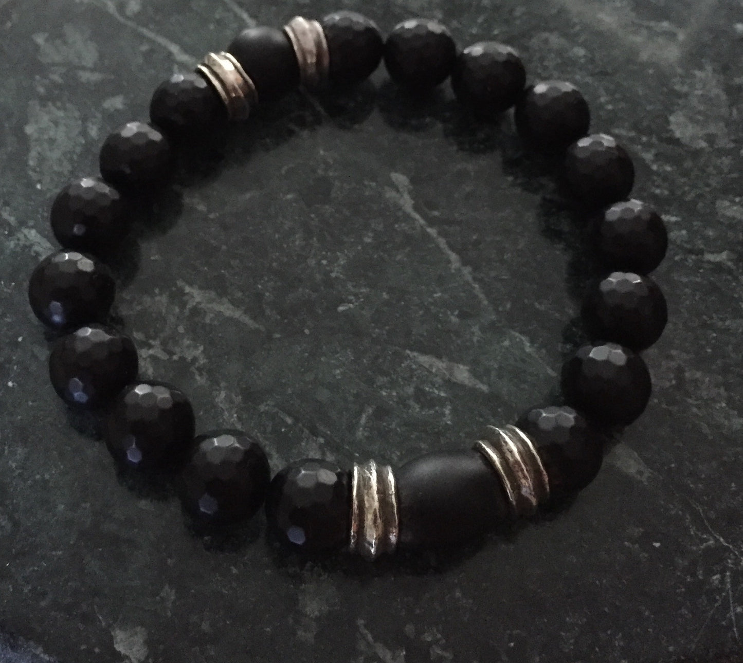 Bracelet - Onyx & Silver roundels by Roman Paul