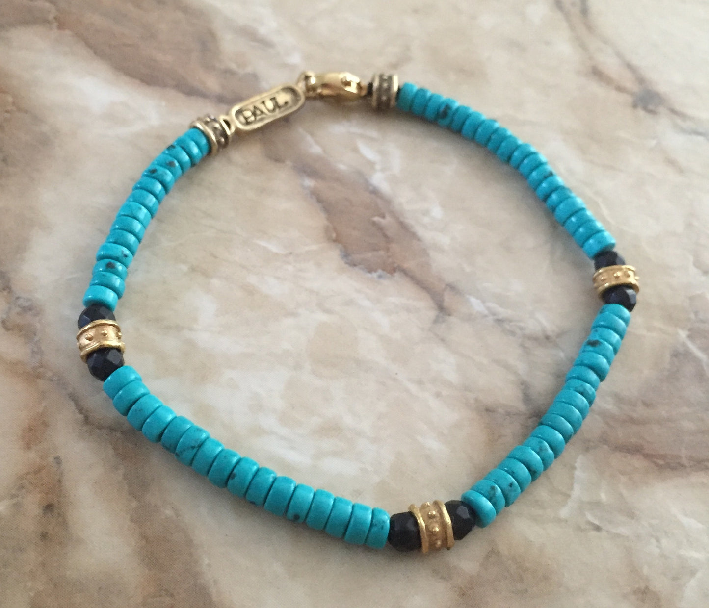 Bracelet - Golden Bronze Roundels & Turquoise by Roman Paul