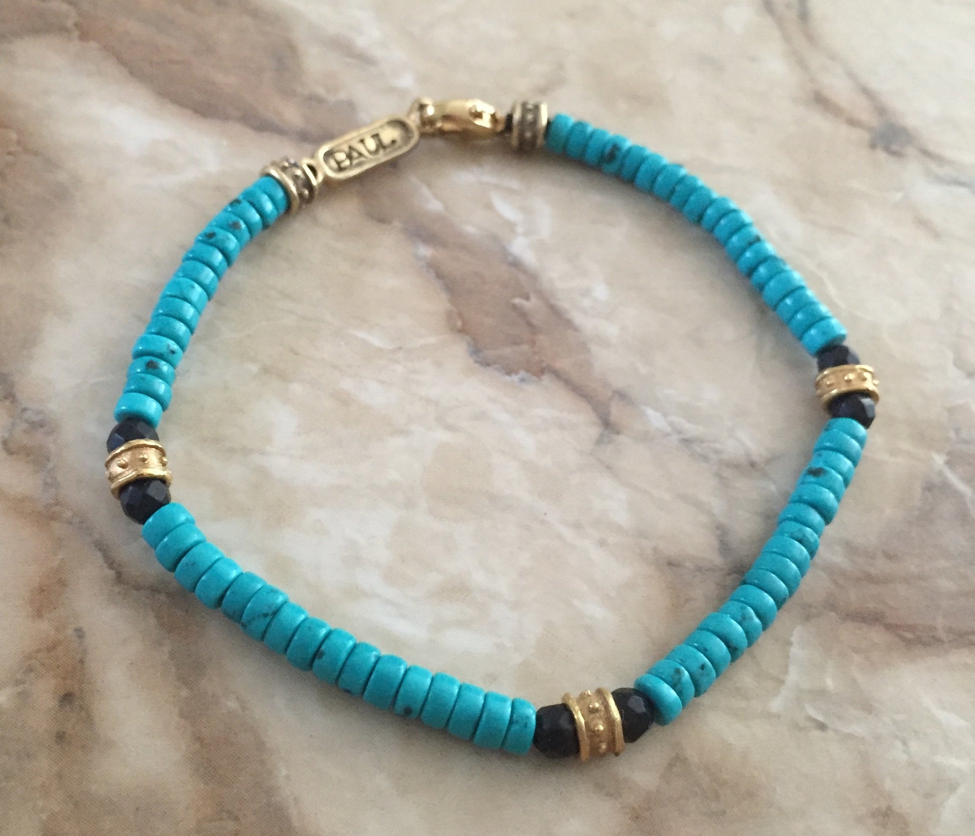 Bracelet - Golden Bronze Roundels & Turquoise by Roman Paul