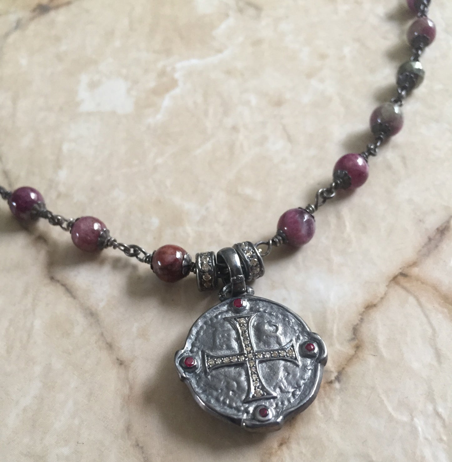 Diamond Cross Medallion & Rubies- Diamond Roundels