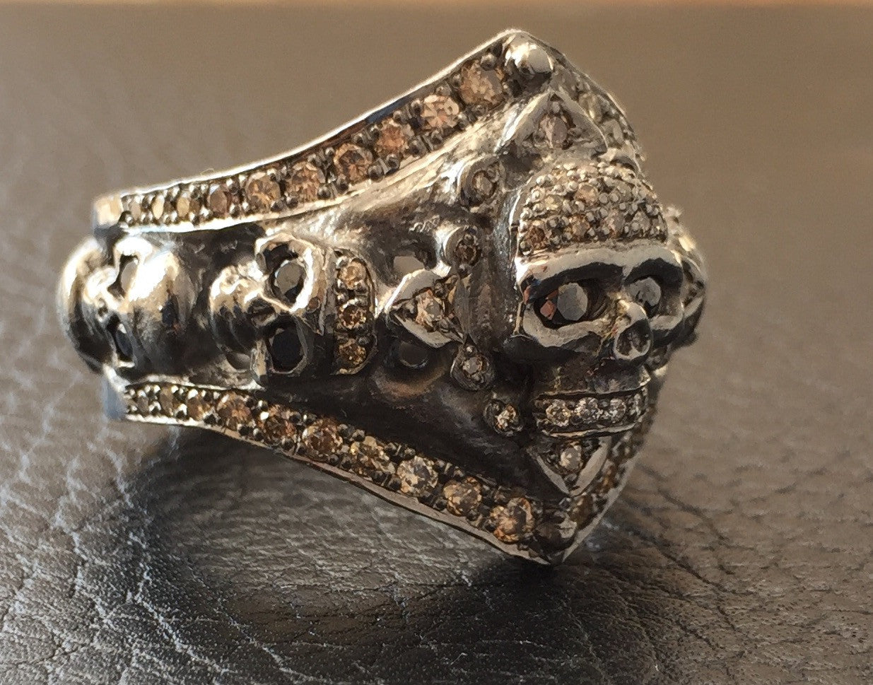 Silver Skull Ring w Diamonds by Roman Paul