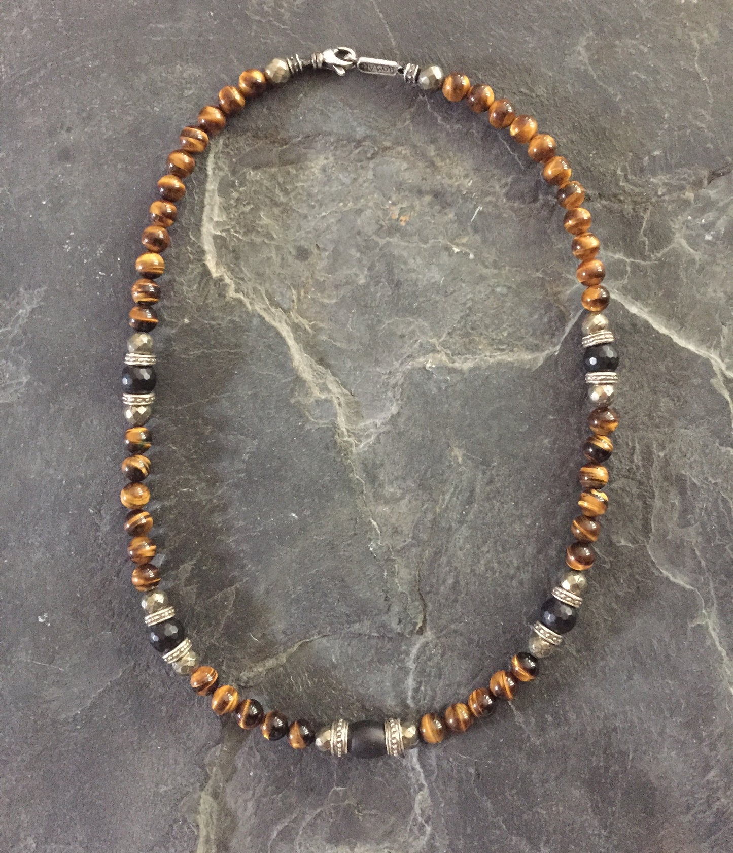 Necklace - Tiger Eye With Silver Roundels