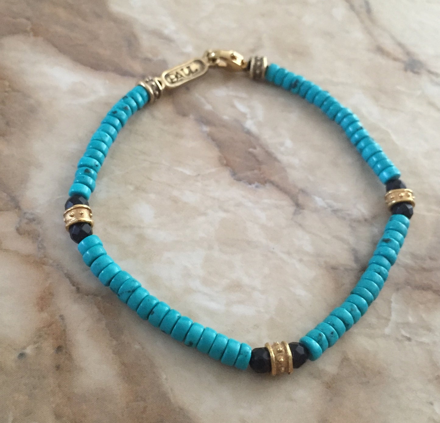 Bracelet - 18k Gold plated Bronze Roundels & Turquoise