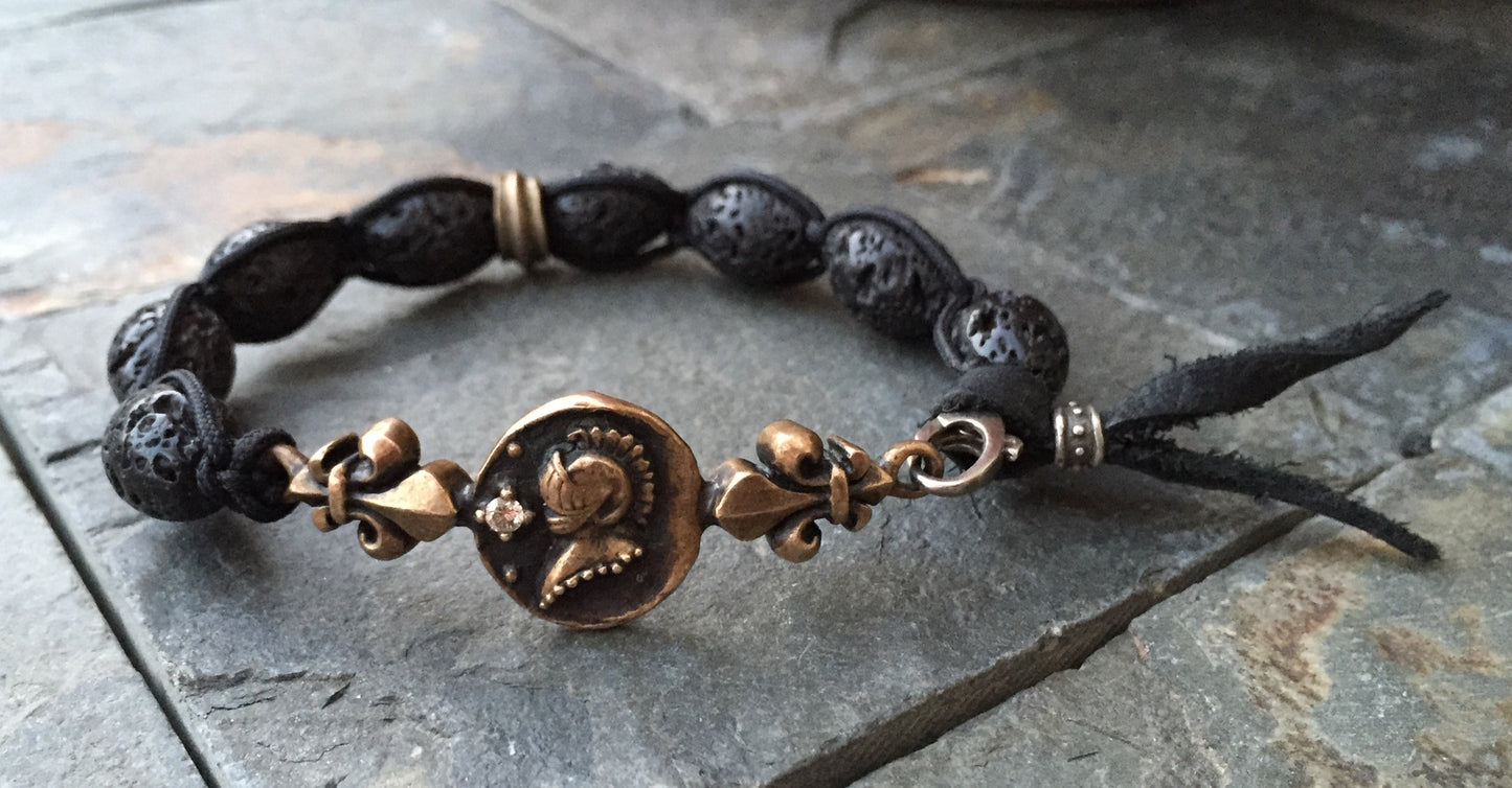 Bracelet - Bronze Knight Helmet Designer Art