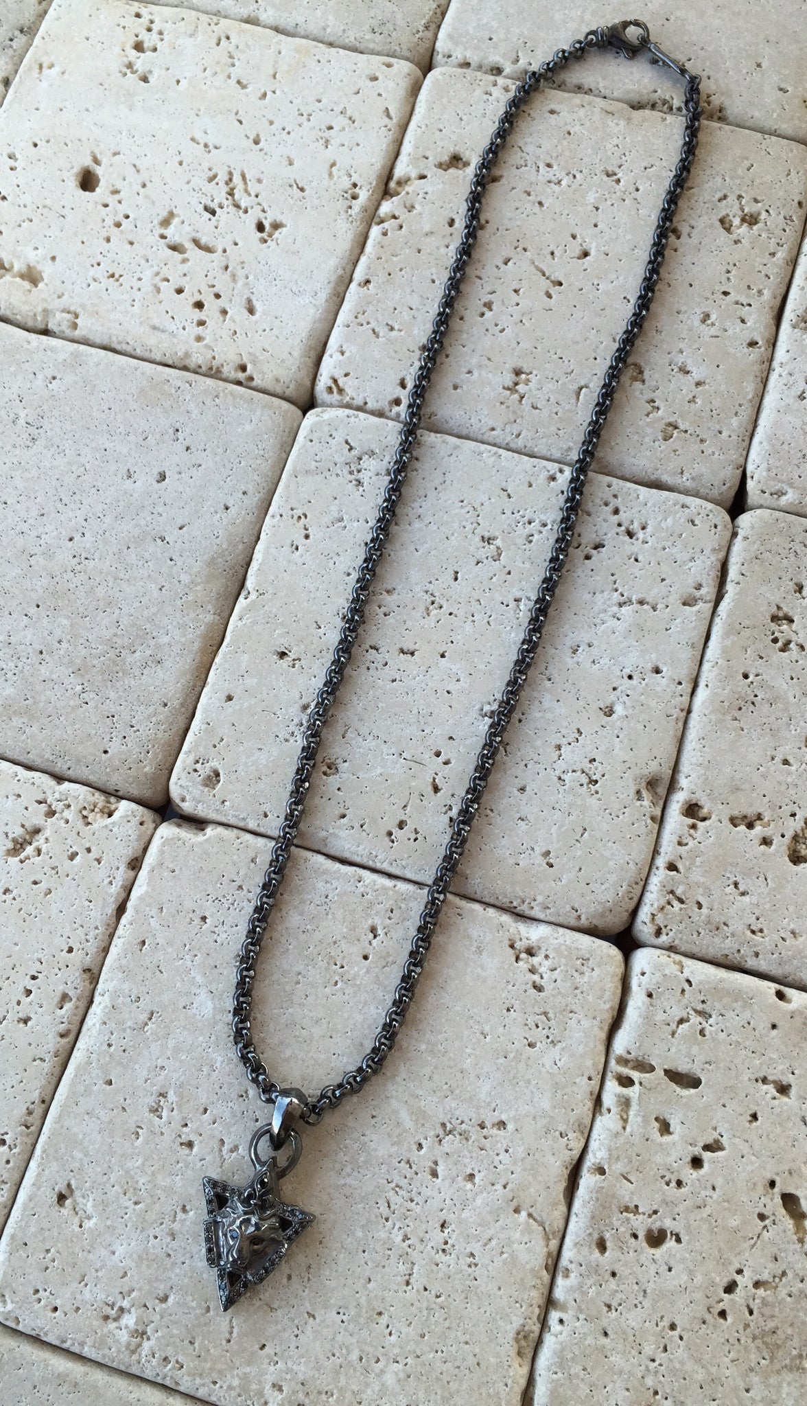 Sterling Silver Emblem with Lion Head & Black Diamonds