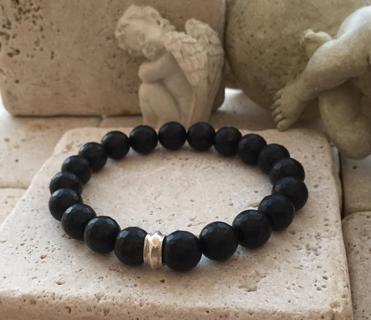 Onyx Stretcher Bracelet with Silver Rondel by Roman Paul