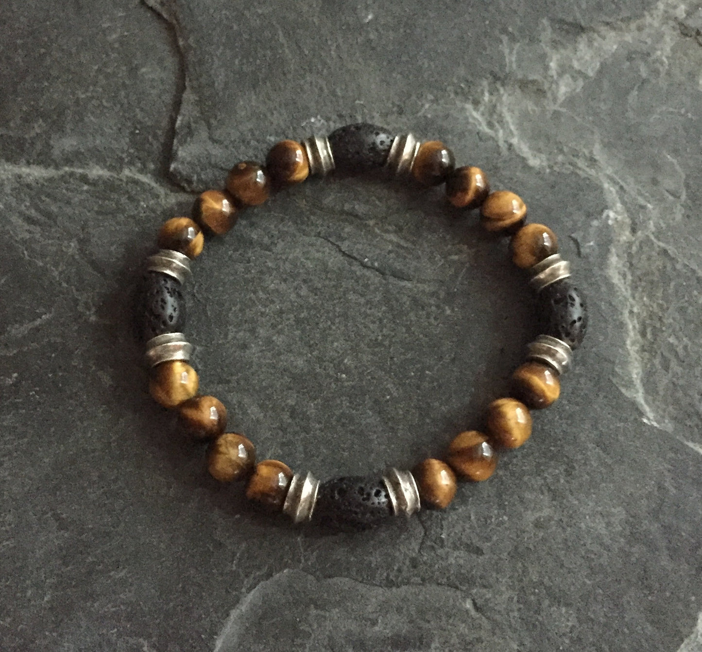Bracelet - Silver Roundel & Tiger Eye w Lava