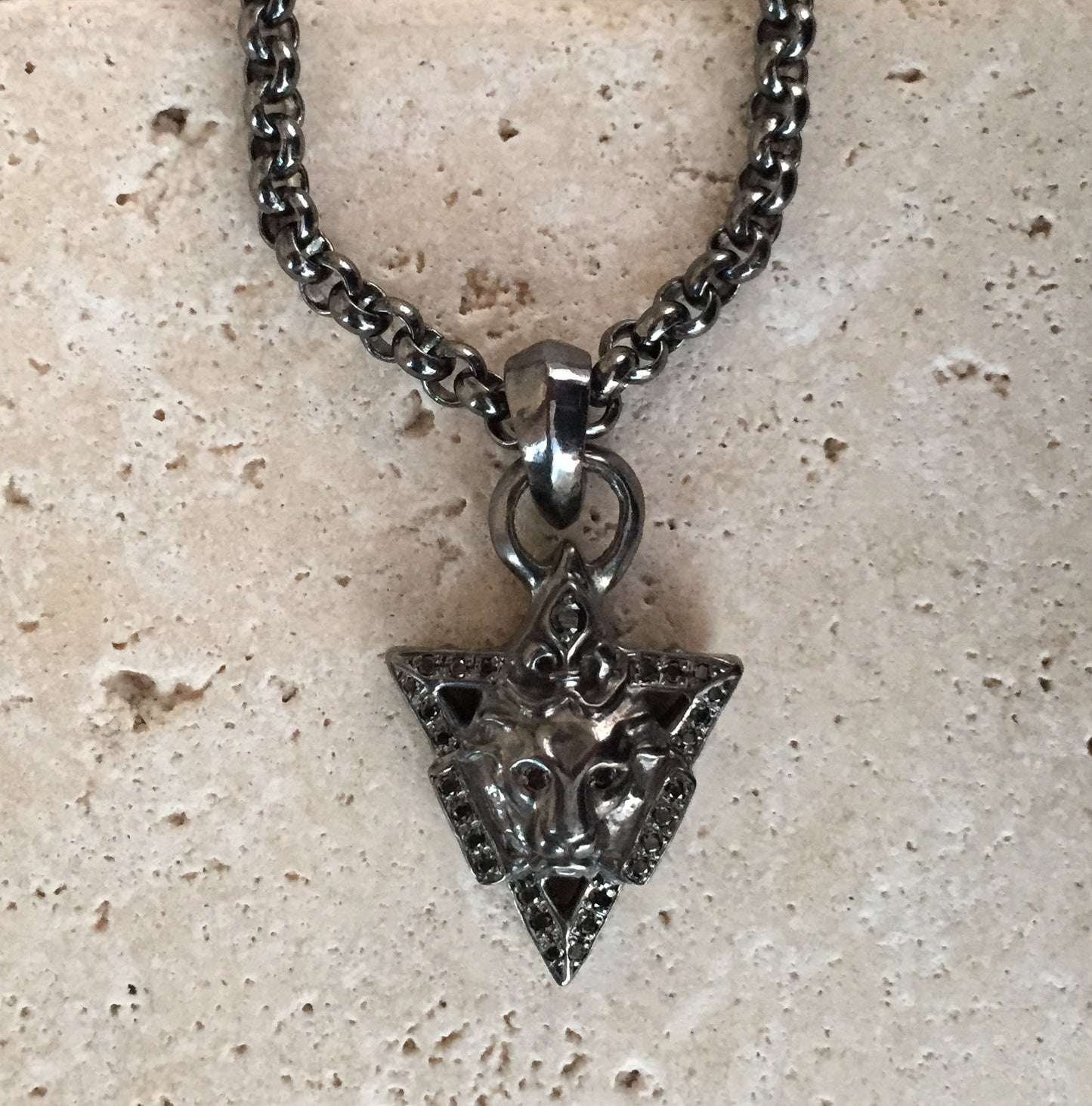 Sterling Silver Emblem with Lion Head & Black Diamonds