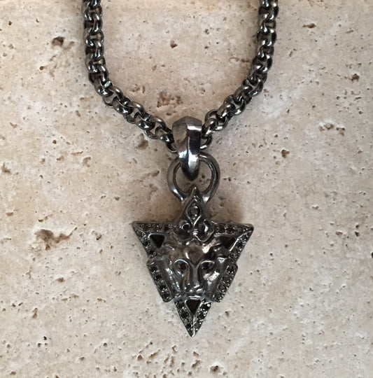 Sterling Silver Emblem with Lion Head & Black Diamonds