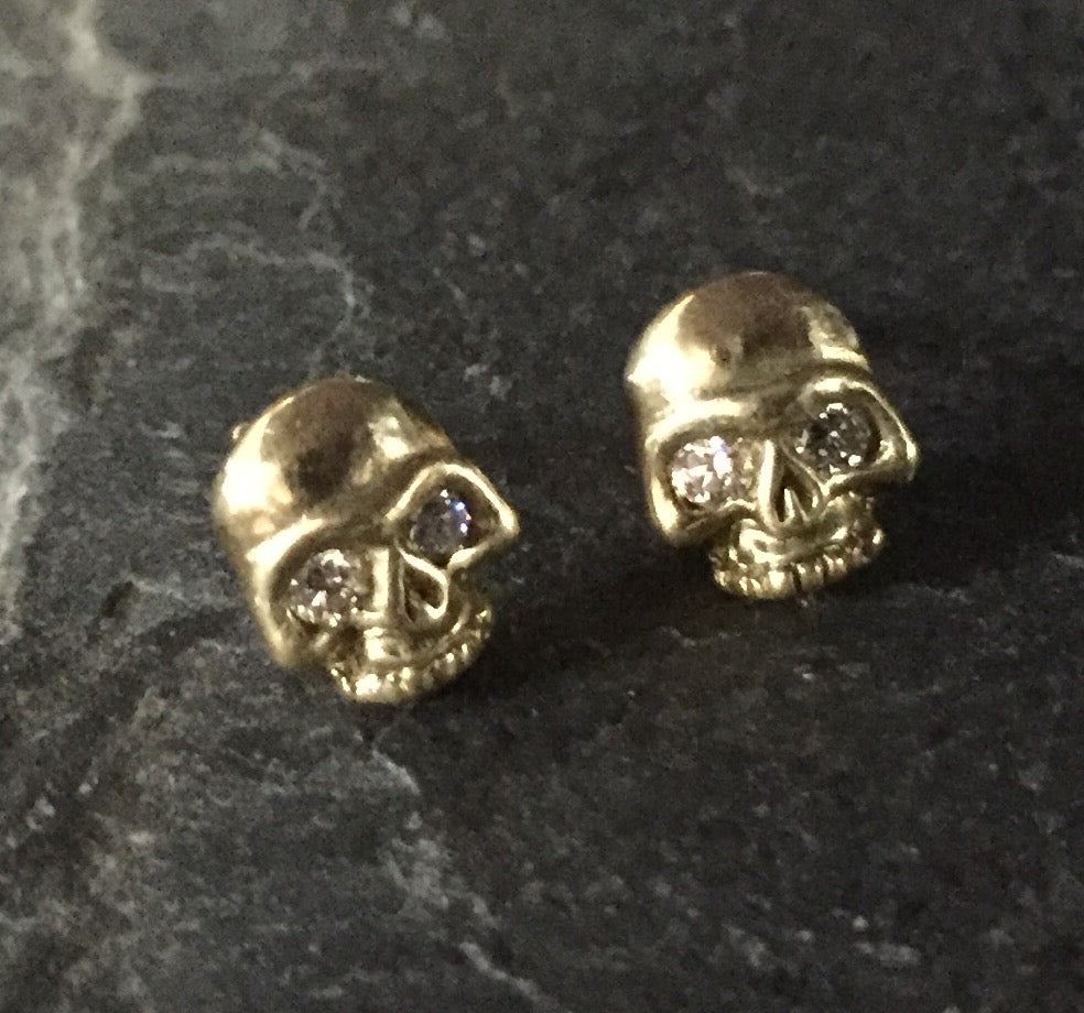 Earrings - 18k Gold Skulls & Diamonds