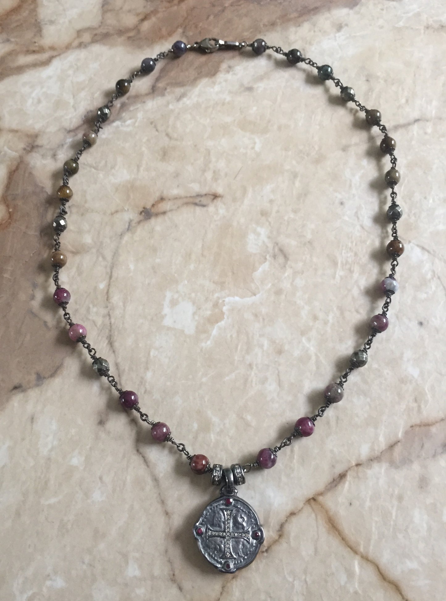 Diamond Cross Medallion & Rubies- Diamond Roundels