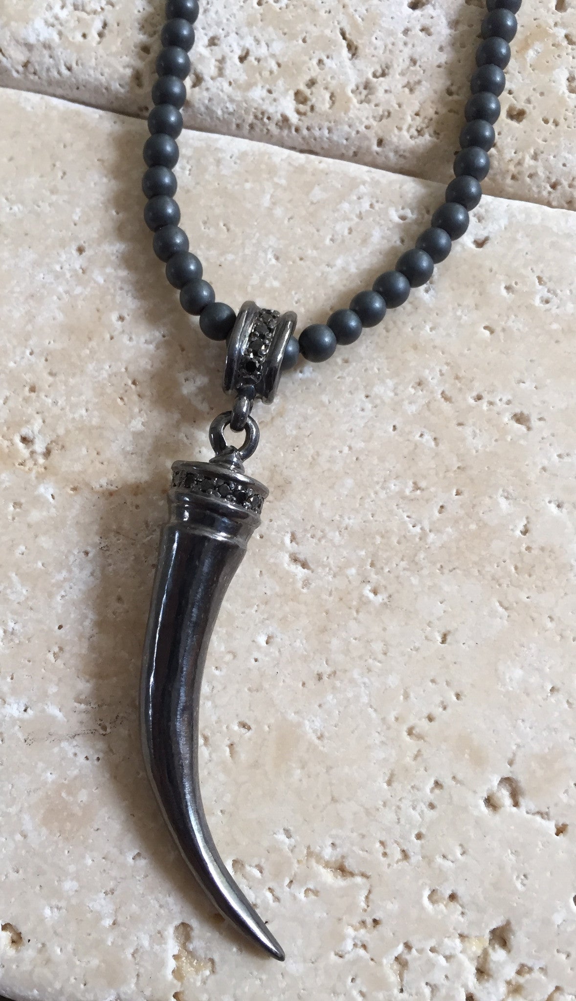 Amulet - Italian Horn with Black Diamonds by Roman Paul