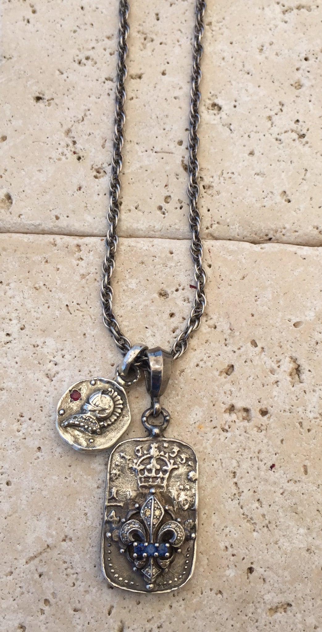 Silver Diamond Pave Fleur de LIs Emblem by Roman Paul