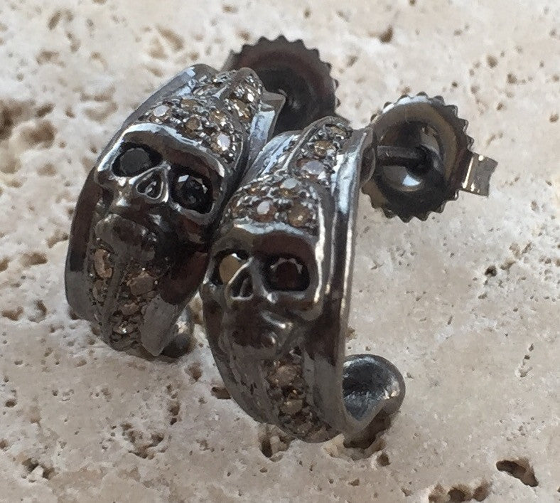 Earrings - Diamond Skull Hoops
