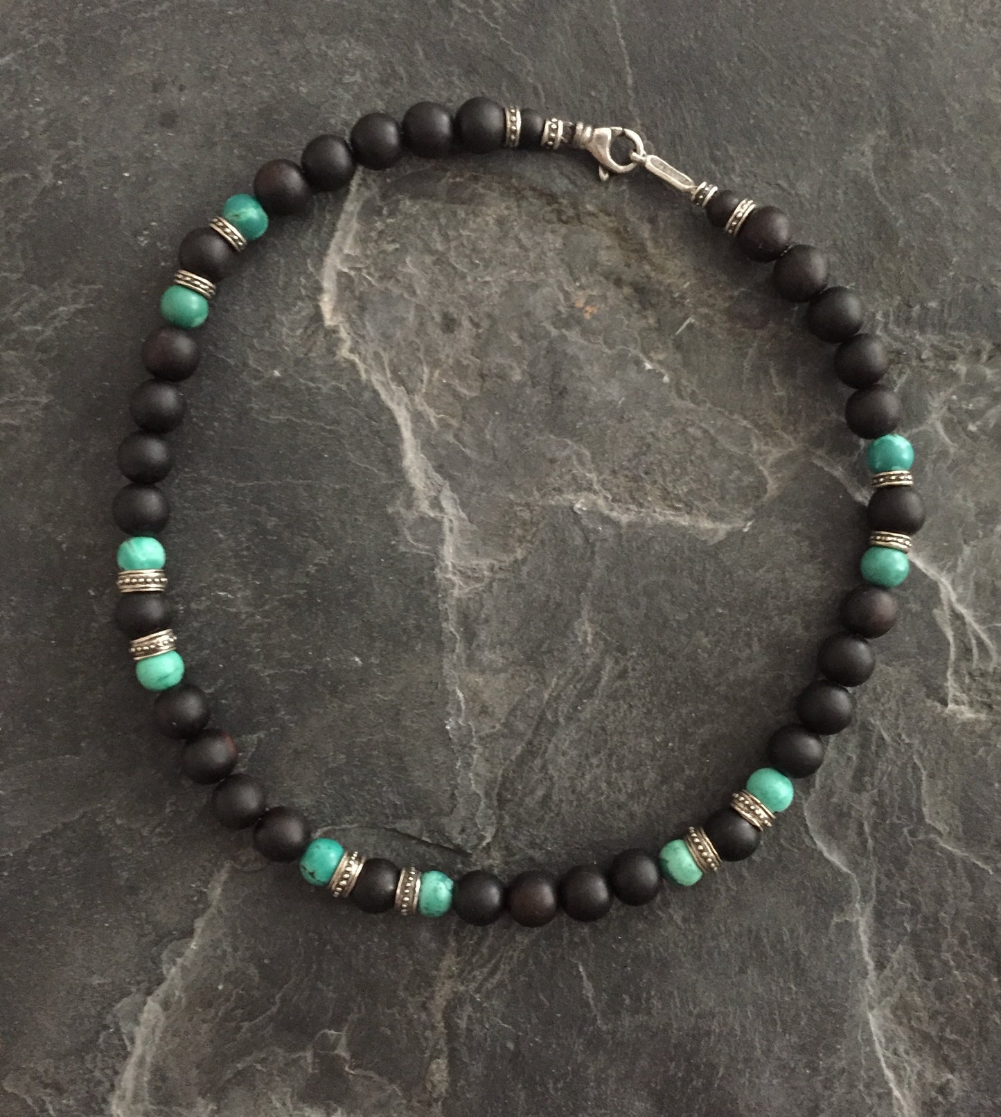 Necklace - 10mm Turquoise and Ebony Beads
