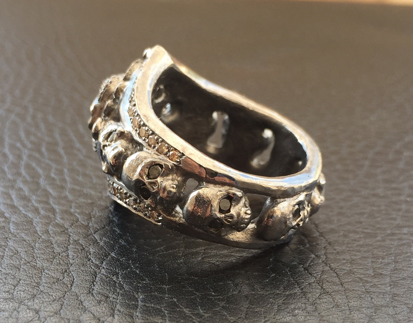 Sterling Silver Skull Ring w Diamonds by Roman Paul