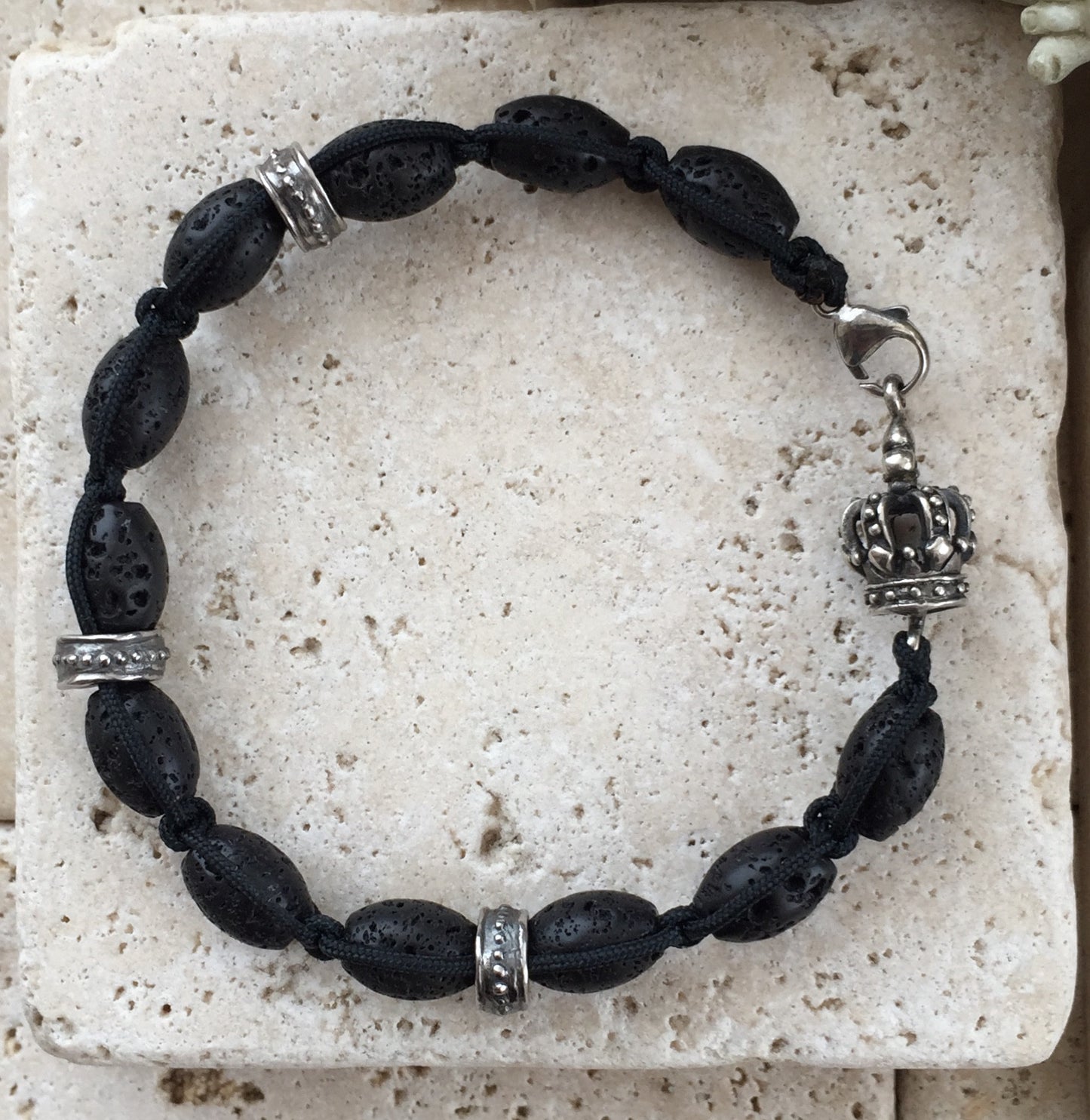 Sterling Silver Crown with Silver Roundels and Lava Beads