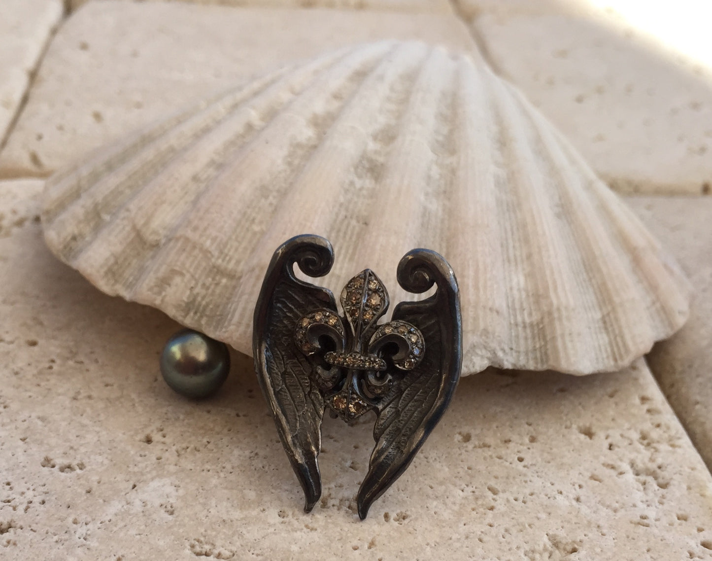 Brooch - Fleur De Lis Sterling Silver Diamonds