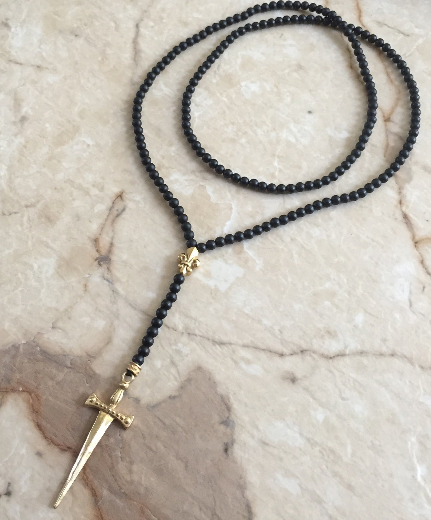 Necklace - Bronze gold Plated Sword & Fleur de Lis