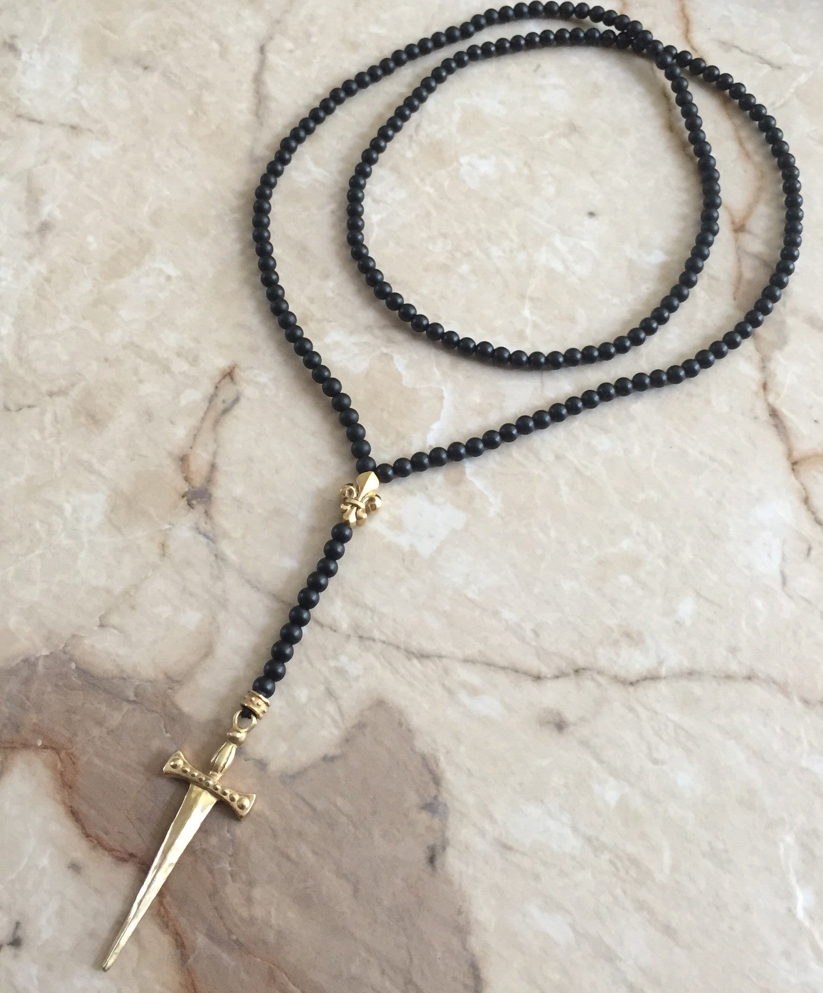 Necklace - Bronze gold Plated Sword & Fleur de Lis