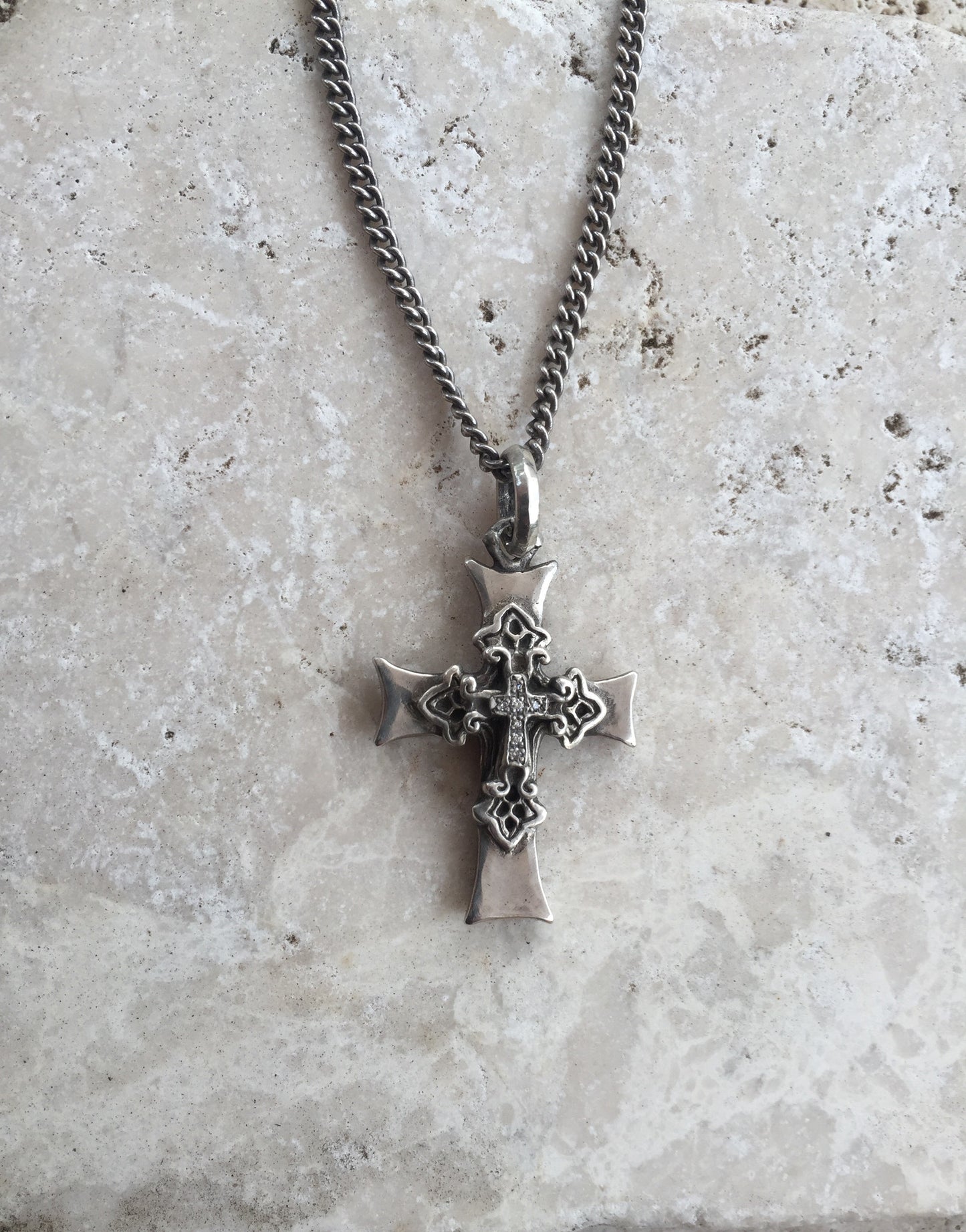 Sterling Silver Cross Necklace with Diamond