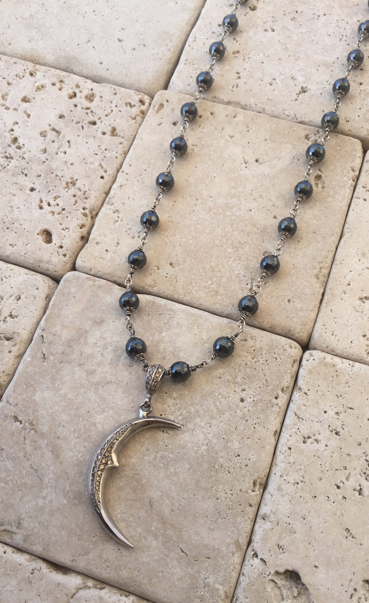 Necklace - Sterling Silver Diamond Crescent by Roman Paul