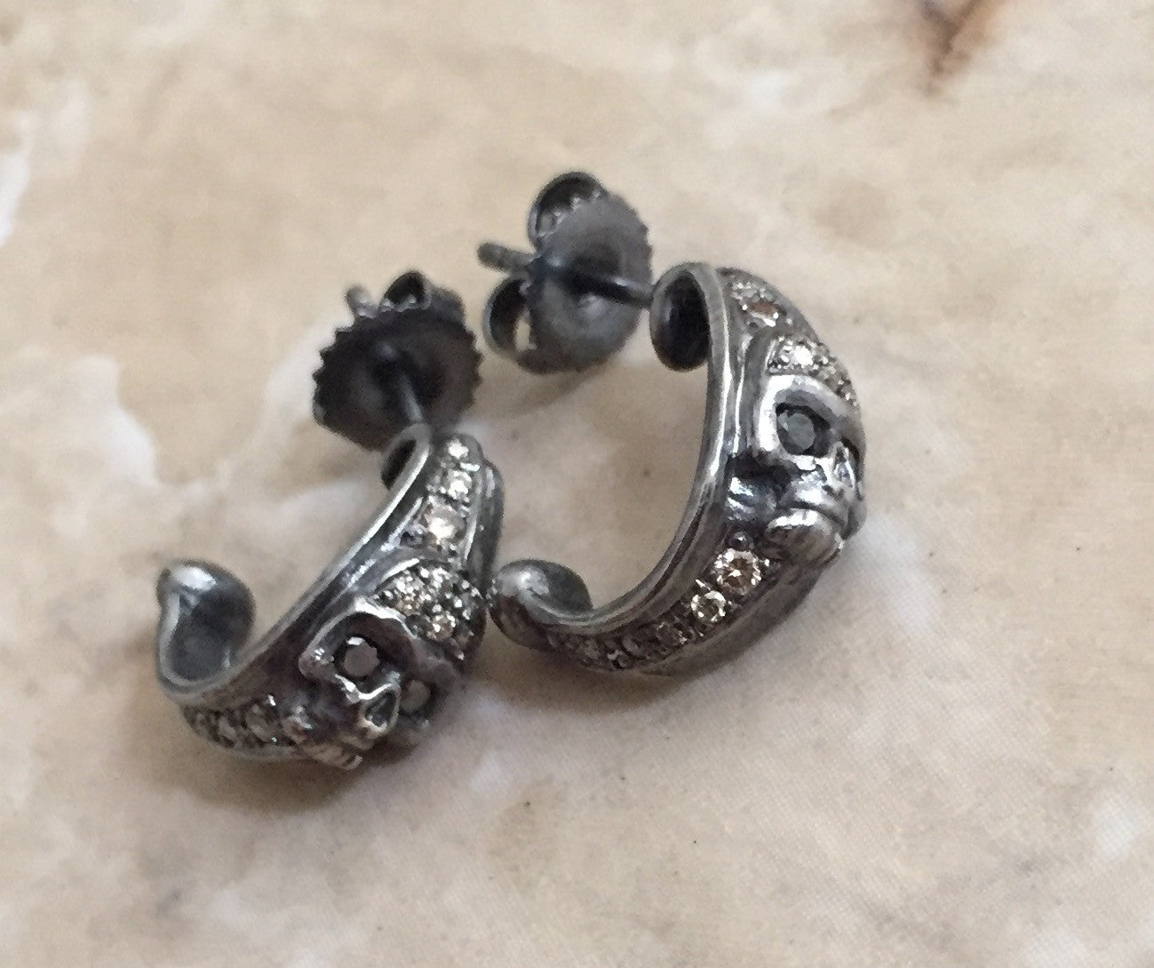 Earrings - Diamond Skull Hoops