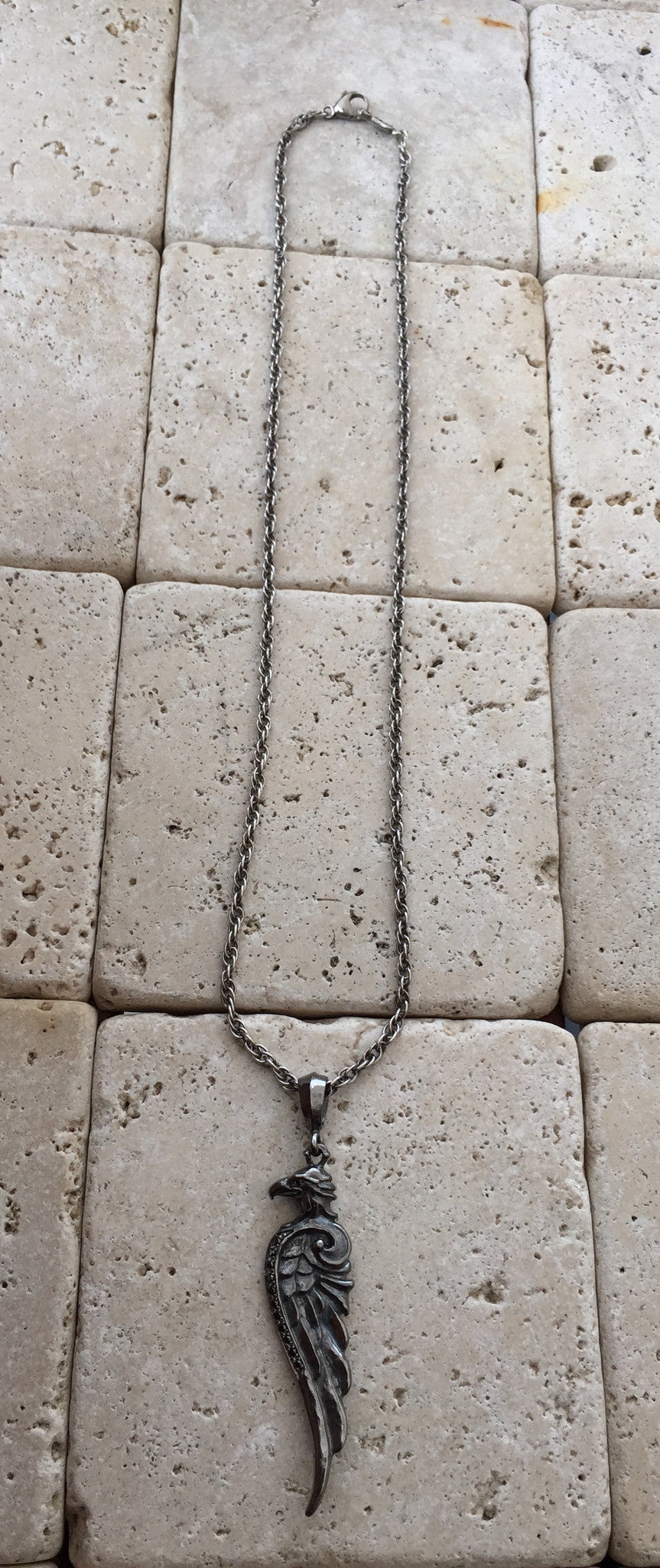 Sterling Silver Eagle Wing & Eagle Head with Black Diamonds