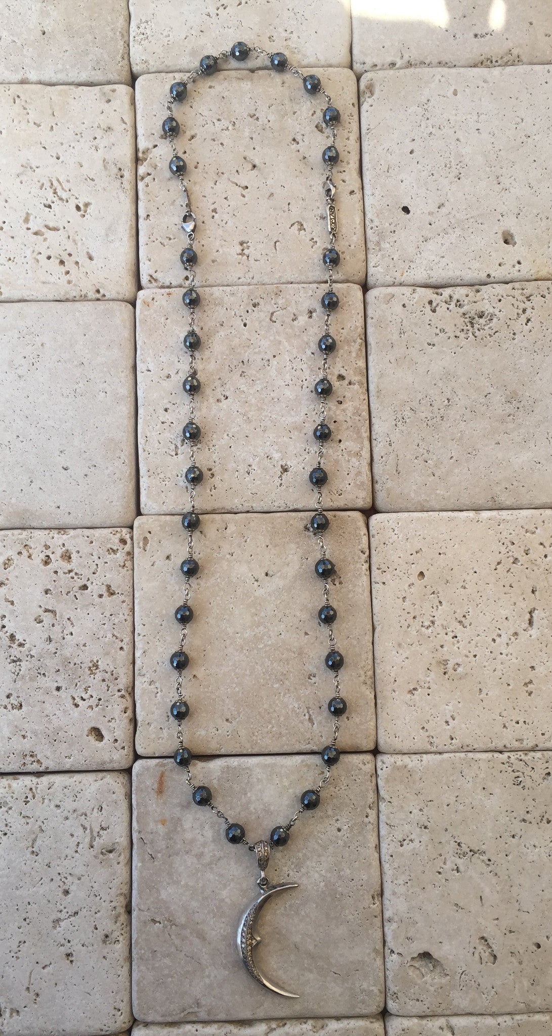 Sterling Silver Diamond Crescent Necklace