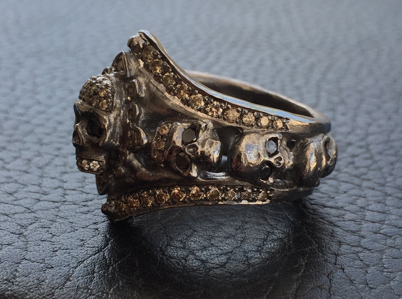 Silver Skull Ring w Diamonds