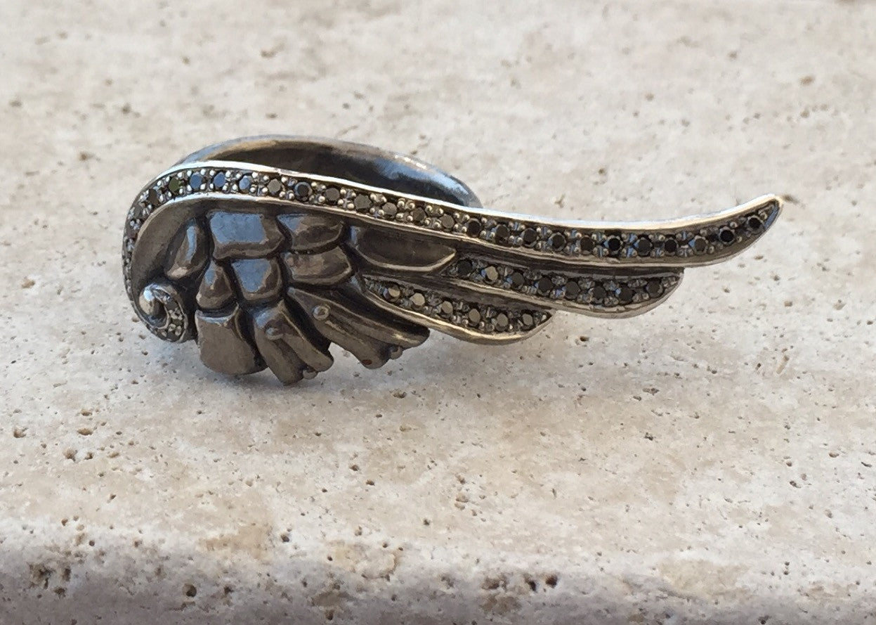 Ring - Silver Diamond Swan Wing by Roman Paul