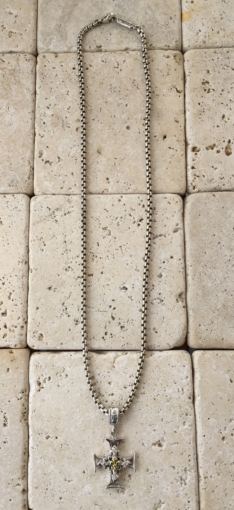 Silver Cross Fleur de lis Gold & Diamonds by Roman Paul