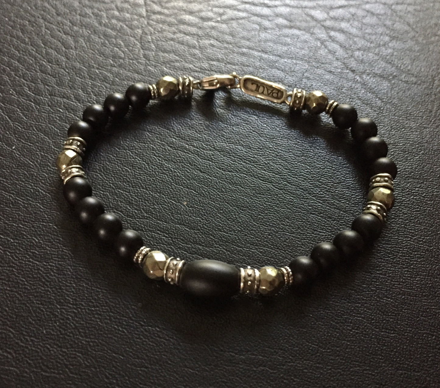 Bracelet - Onyx & Pyrite w Silver Roundels