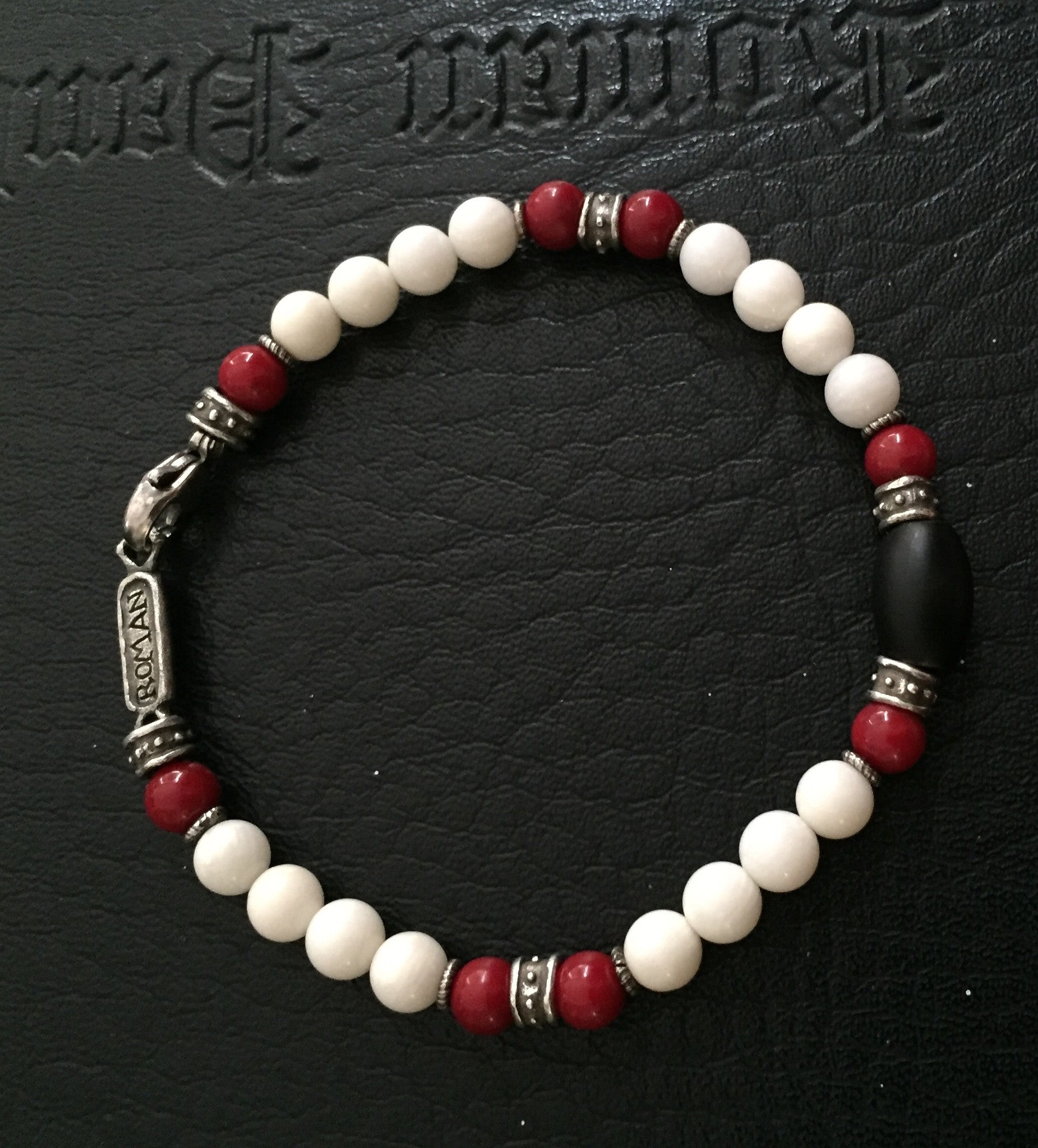 Bracelet - Silver Roundel Coral & Onyx by Roman Paul