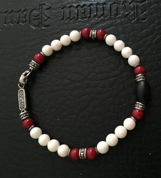 Bracelet - Silver Roundel Coral & Onyx by Roman Paul