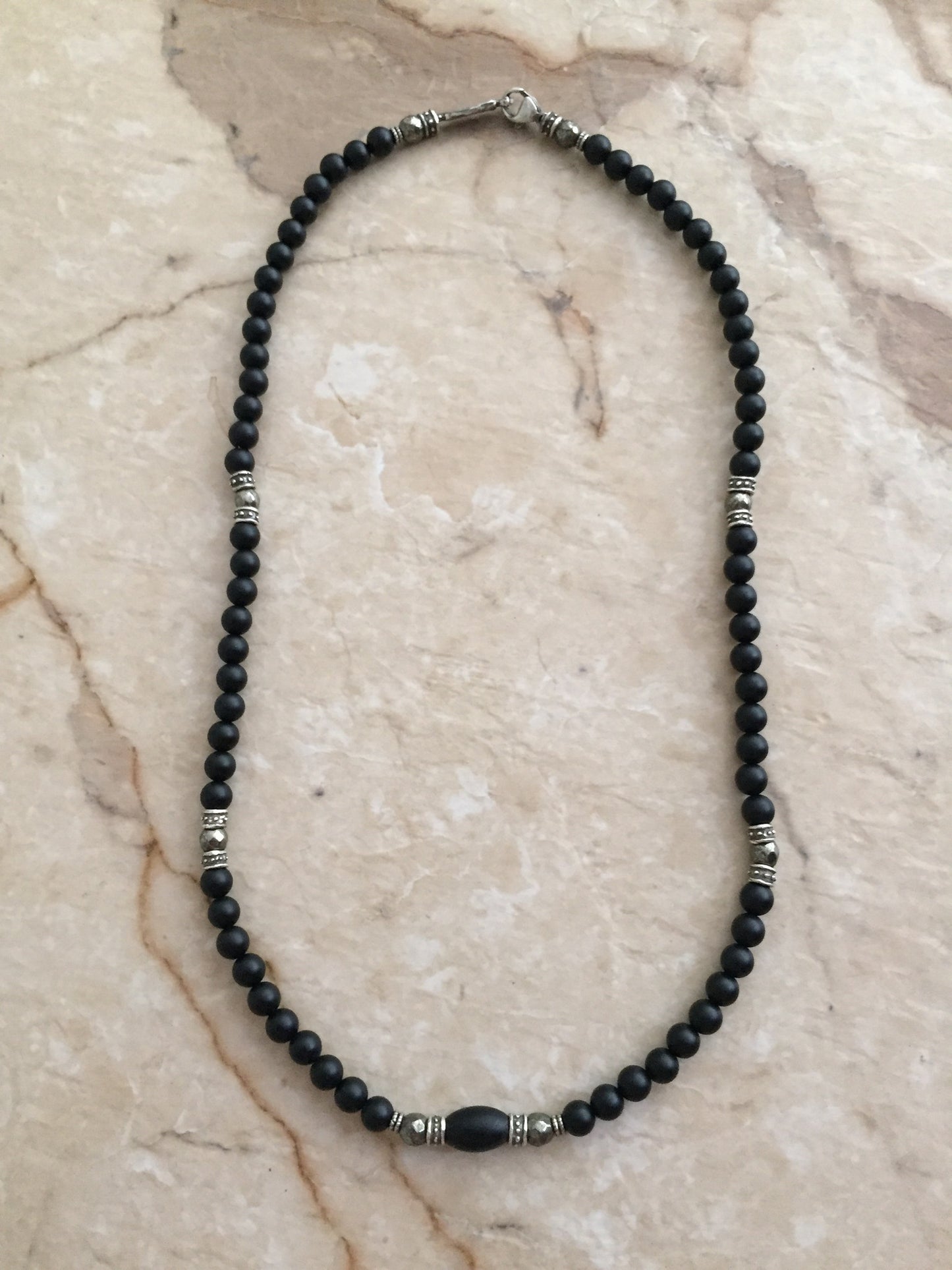 Roundel Pyrite & Onyx Beaded Necklace