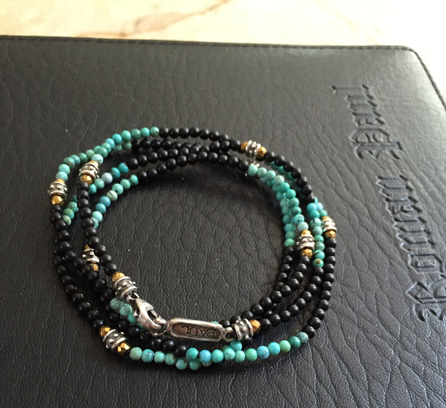 Bracelet - Turquoise & Onyx w Silver Roundels
