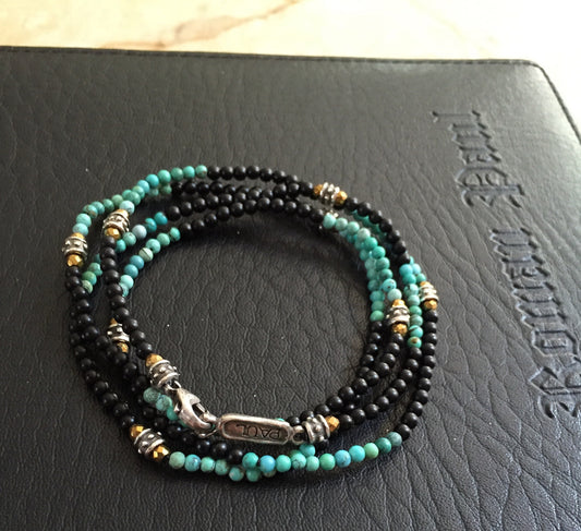 Bracelet - Turquoise & Onyx w Silver Roundels