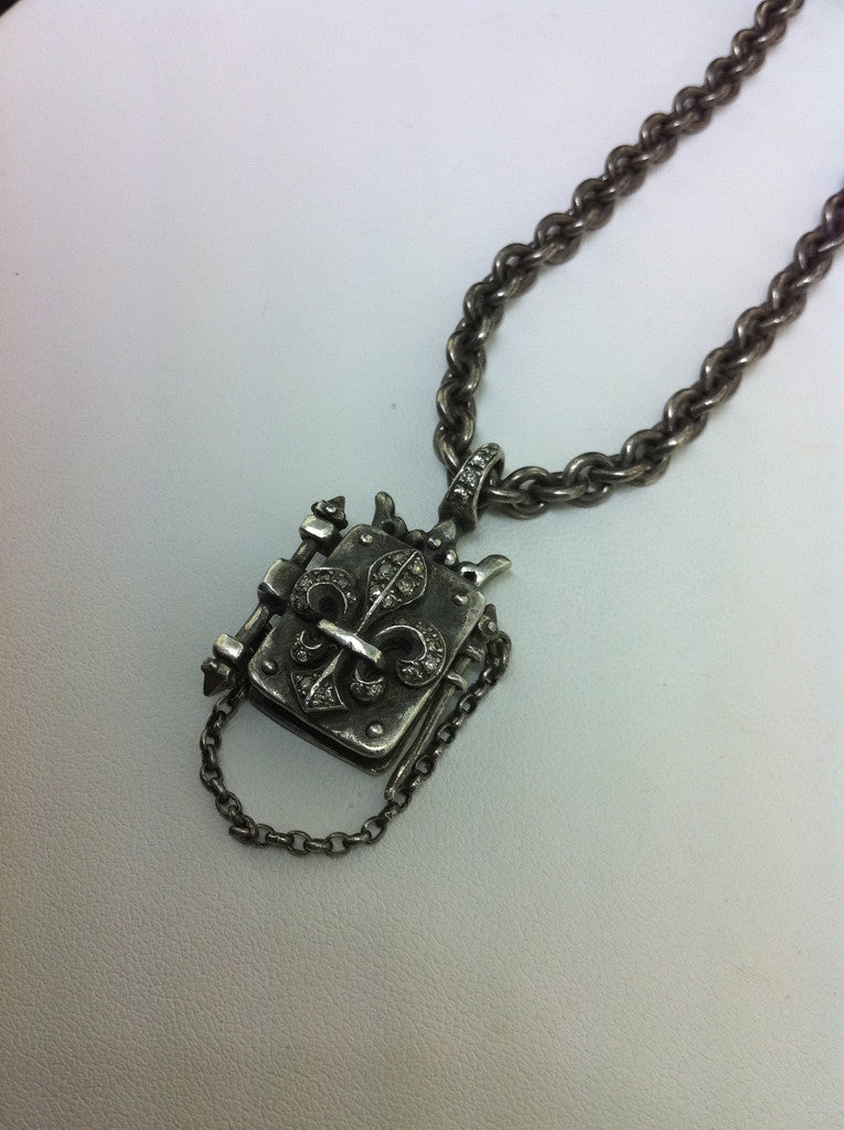 Silver Fleur De Lis Locket Book with Diamond