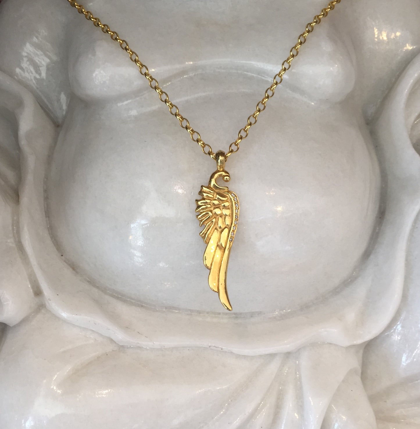 Necklace - Golden Angel Wing with Diamonds by Roman Paul Jewelry in silver