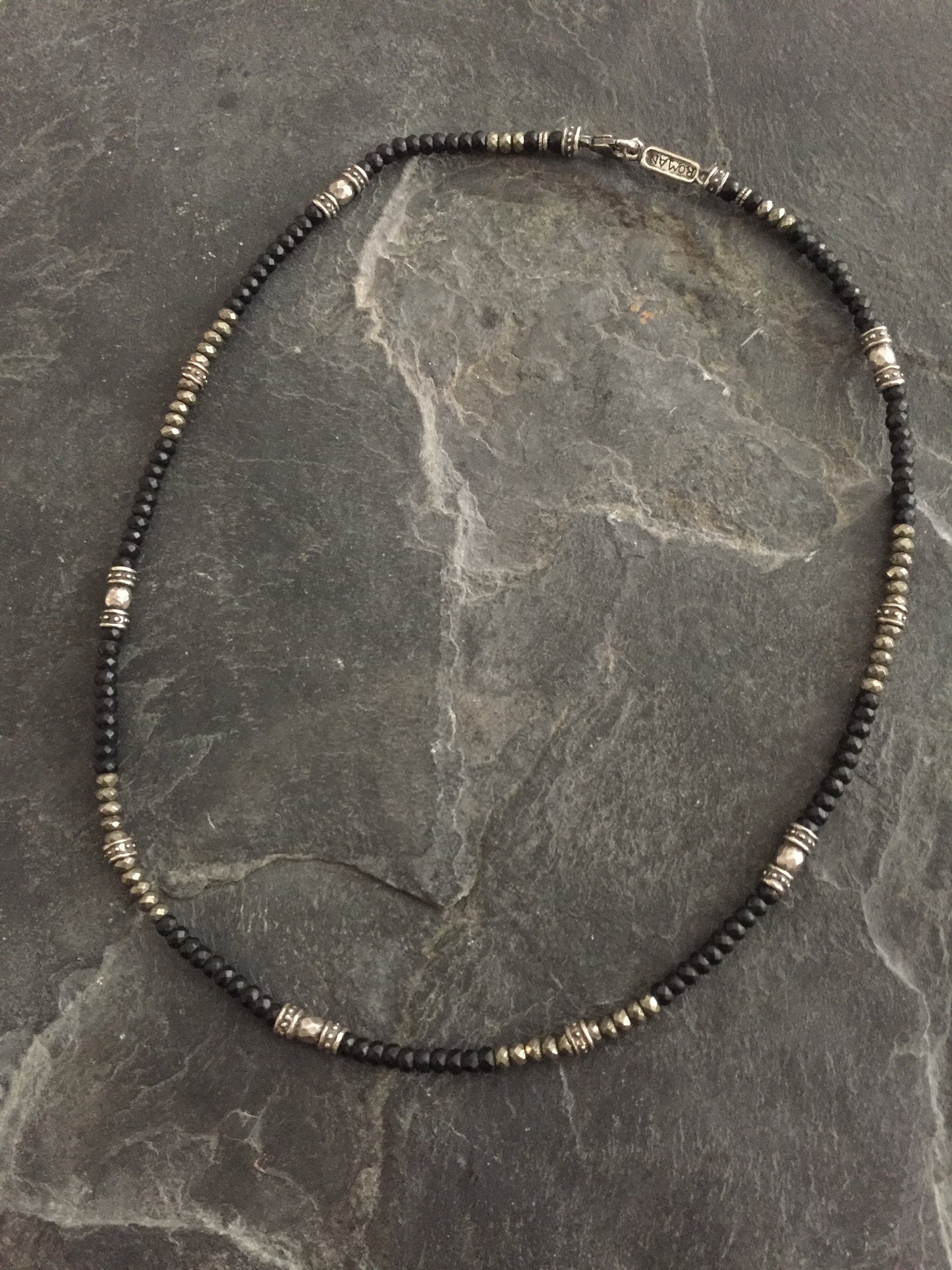 Necklace - Silver Roundels and Onyx Beads
