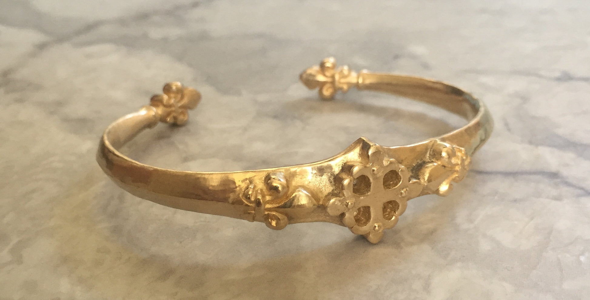 Bracelet - Gold Renaissance Fleur de Lis cuff in 14k gold by Roman Paul