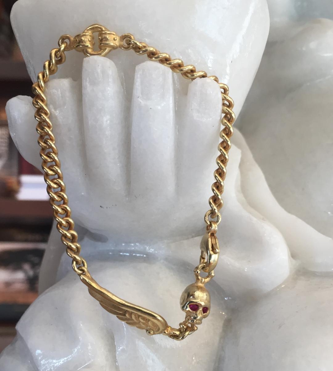 Bracelet - 18k gold plated sterling silver.Skull and wing by Roman Paul jewelry