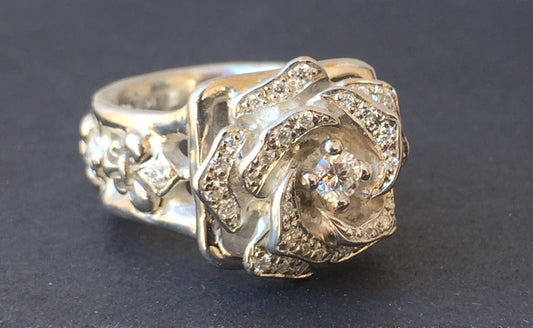 Ring - Diamond White Rose by Roman Paul in Silver 18k Gold Plated
