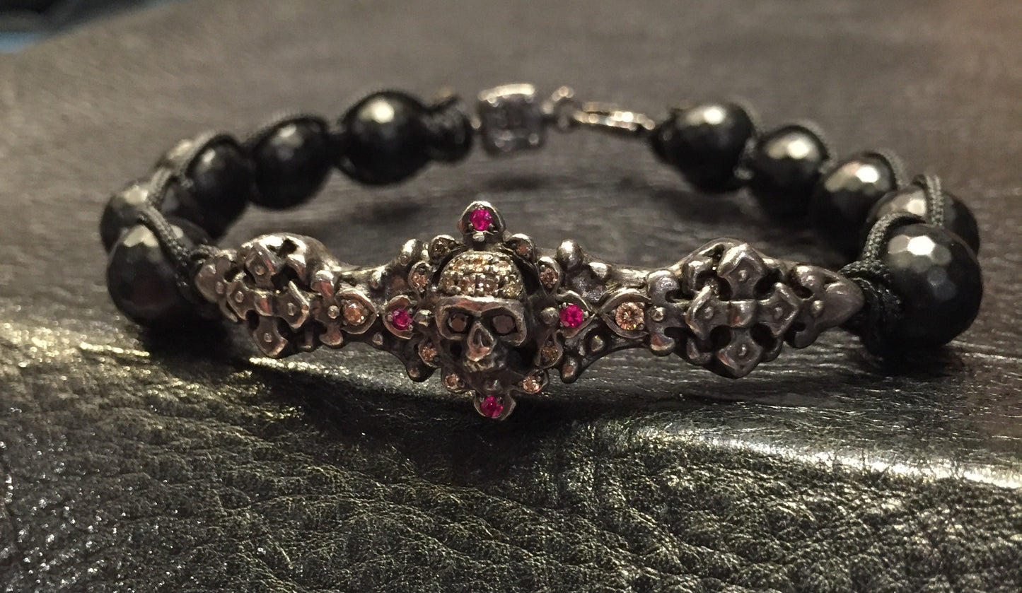 Sterling Silver Diamond & Ruby skull Bracelet by roman paul