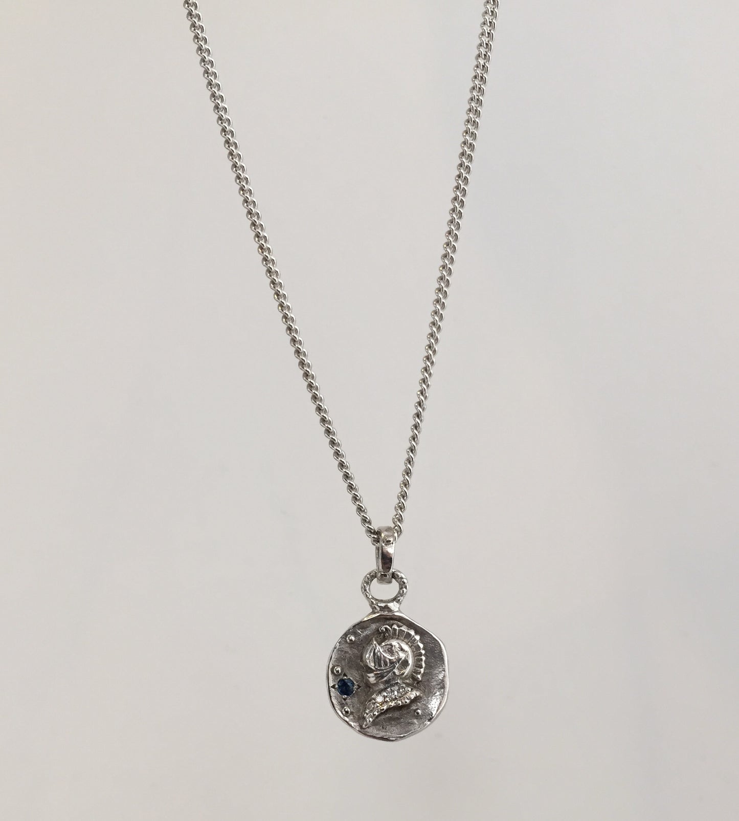 Knight Medallion Blue Sapphire & Diamonds platinum plated