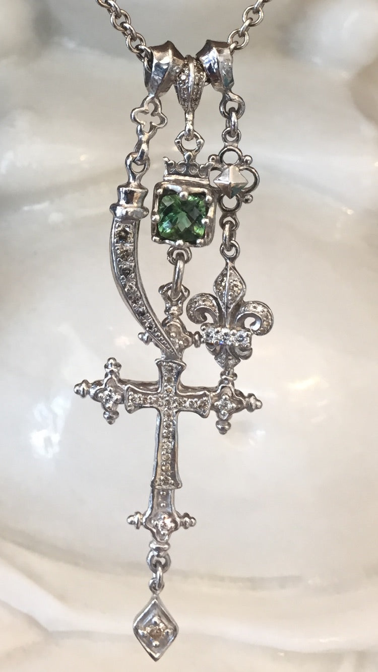 Necklace - Tripple Charm Diamond Cross