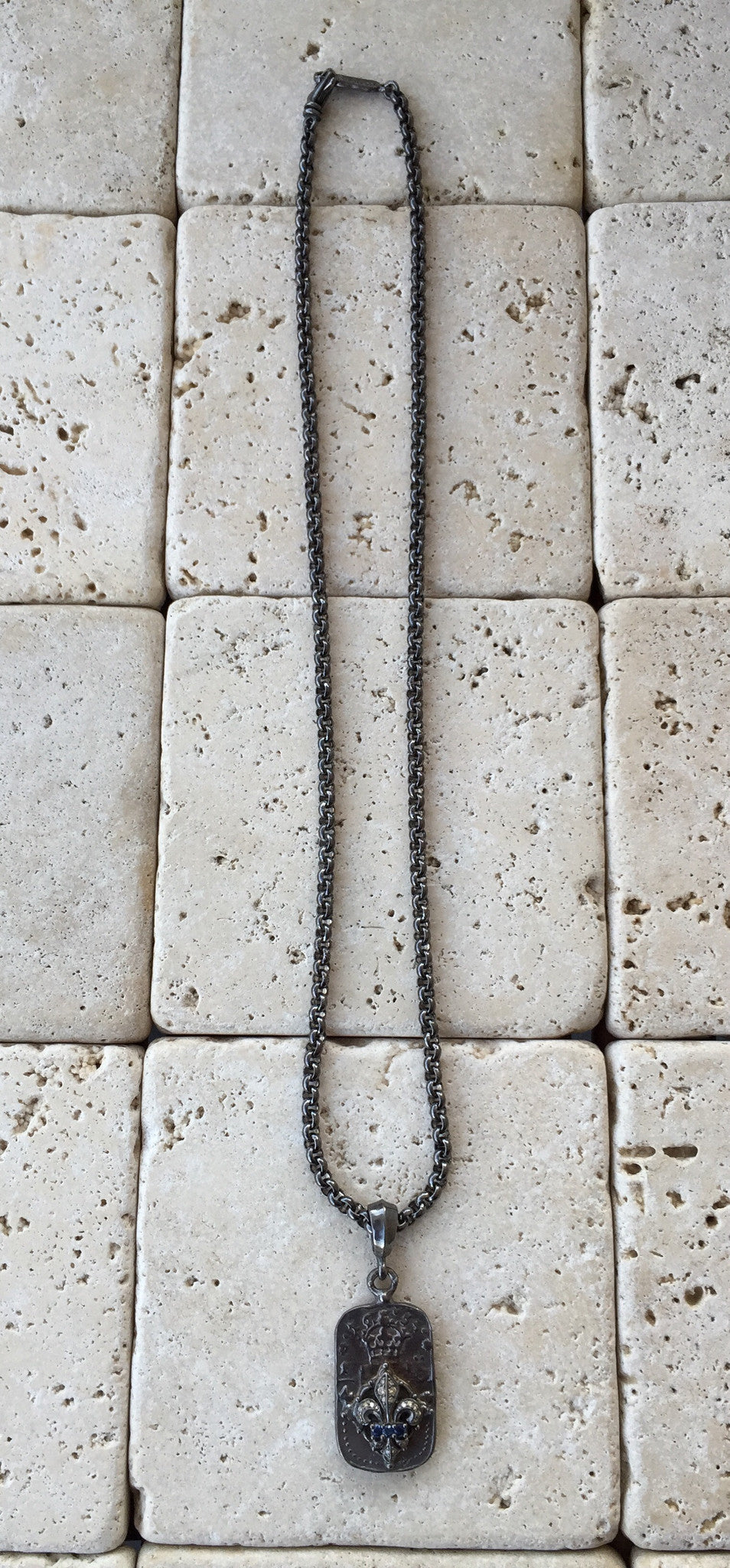 Sterling Silver Fleur de Lis Emblem with Diamonds and Sapphires