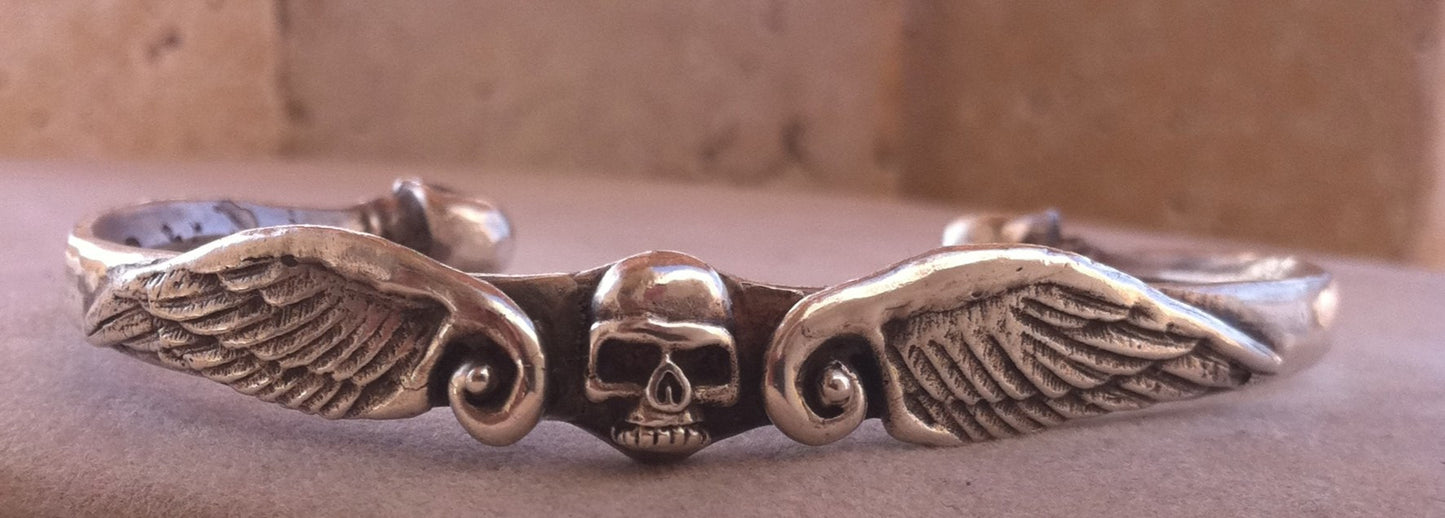 Sterling Silver Skull & Wing Cuff